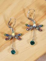 1 Pair Elegant Personalized Dragonfly Dangle Earrings For Women, Casual Artificial Gemstone Decor Ear Jewelry For Party, Dail...