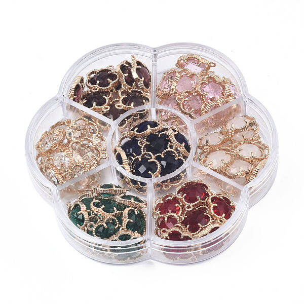 70Pcs 7 Colors K9 Glass Connector Charms