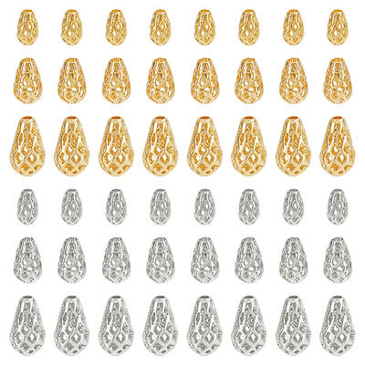 48Pcs 6 Styles Brass Hollow Spacer Beads