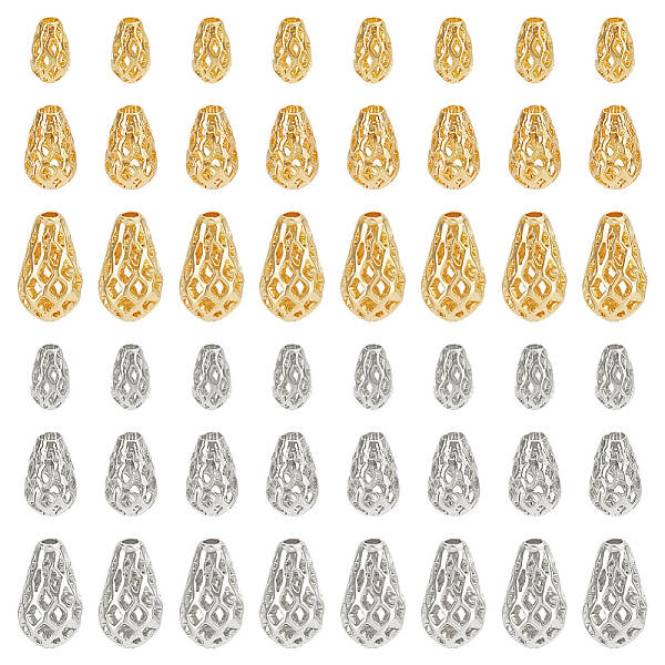48Pcs 6 Styles Brass Hollow Spacer Beads