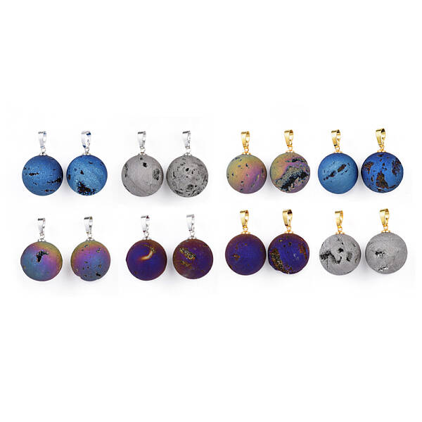 Electroplate Natural Druzy Geode Agate Pendants