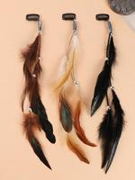 Boho Style Feather Design Hair Clips Set, Barrettes,  Vintage Synthetic Feather Hair Accessories with Tassels, Long Ethnic He...