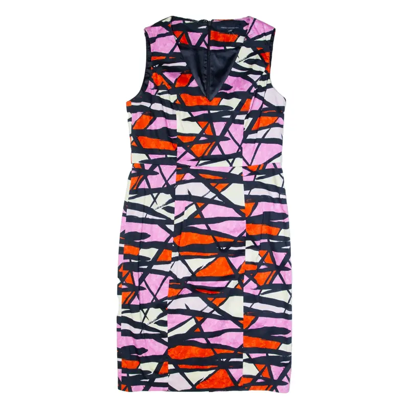 FRENCH CONNECTION Womens Pencil Dress Pink Crazy Pattern Sleeveless Midi UK 16
