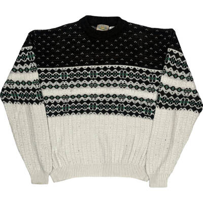 Aaron Mills Fair Isle Jumper - Large - Black & White Acrylic