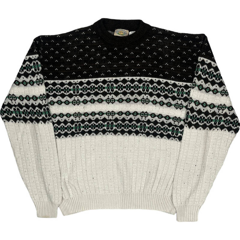 Aaron Mills Fair Isle Jumper - Large - Black & White Acrylic