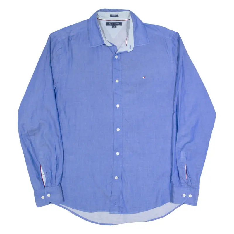 TOMMY HILFIGER Mens Plain Shirt Blue Long Sleeve M