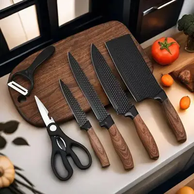 Stainless Steel Kitchen Knife Set, 1 Set Wooden Handle Knife & Scissor & Peeler, Kitchen Cutting Knife Set for Home Use, Kitc...