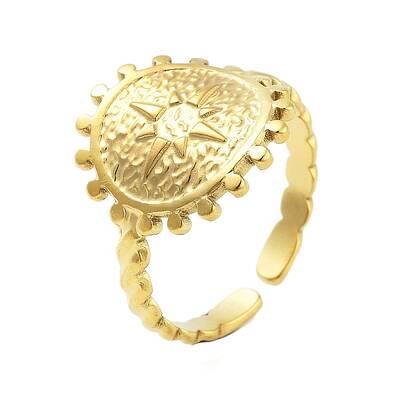 Real 18K Gold Plated 304 Stainless Steel Open Cuff Rings for Women