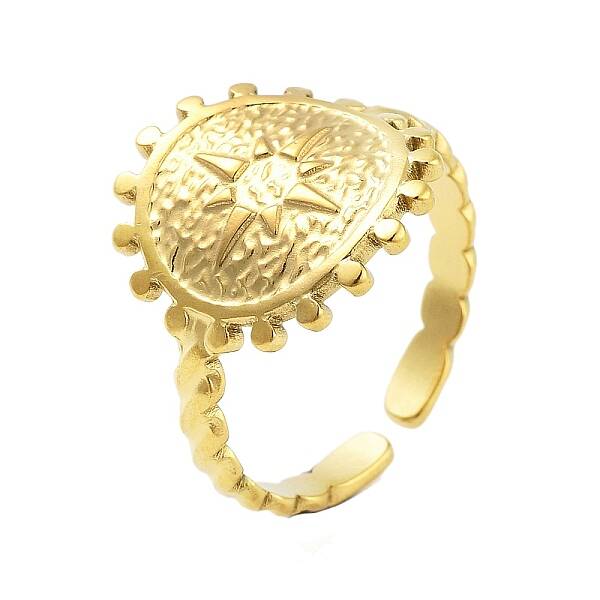 Real 18K Gold Plated 304 Stainless Steel Open Cuff Rings for Women