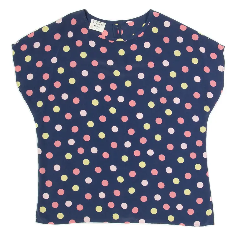 WEILL PARIS Womens Printed Blouse Blue Sleeveless Polka Dot L