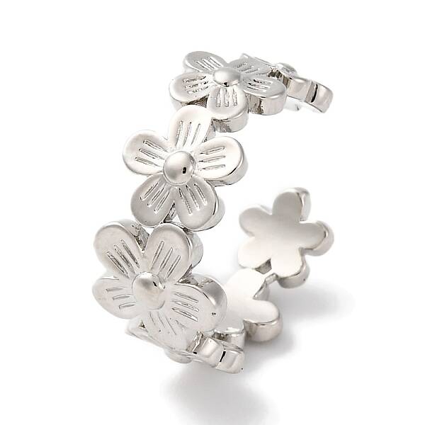 Rack Plating Brass Flower Open Cuff Rings for Women