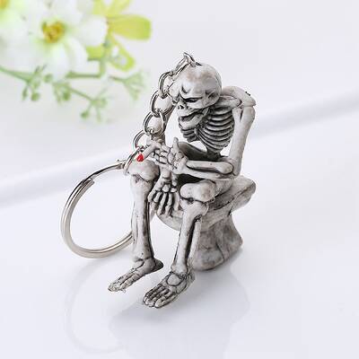 Skull Sitting on Toilet Pendant Keychain