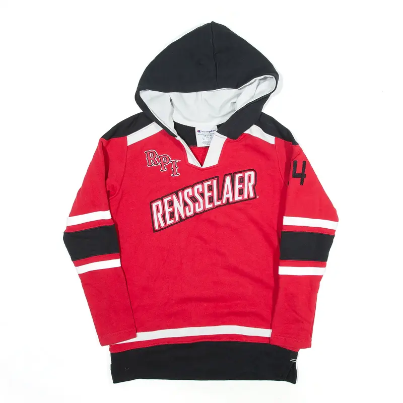 CHAMPION Rensselaer Hoodie Red Pullover USA Boys M