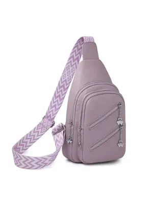 Women's Zip Solid Butterfly Chain Design Sling Bag, Fashion Chain Decorated Fanny Pack, Summer Casual Plain Pu Leather Zipper...