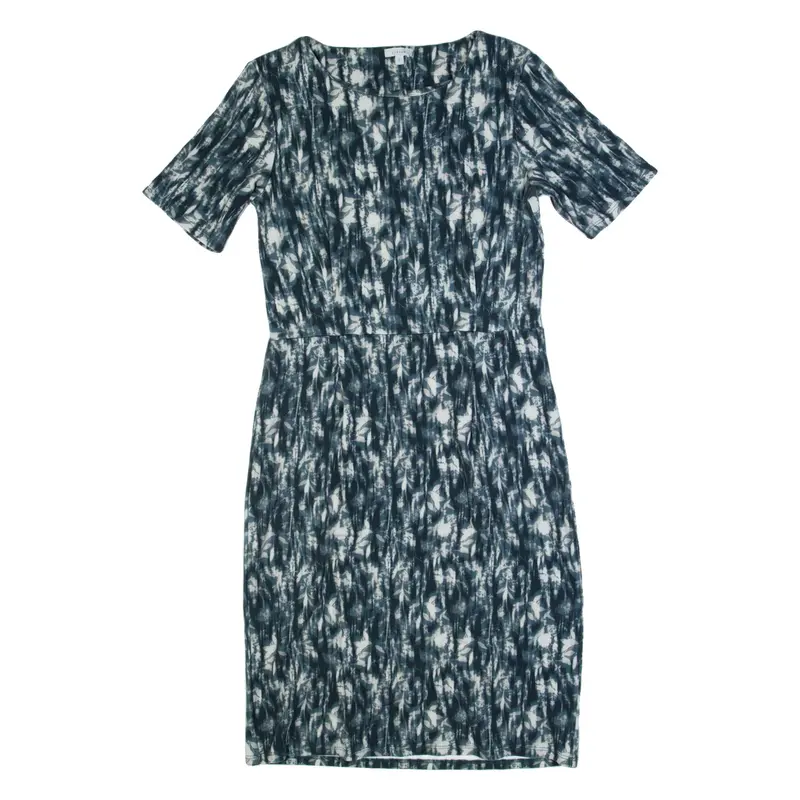 JIGSAW Womens Bodycon Dress Blue Crazy Pattern Short Sleeve Knee Length S