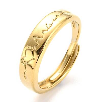304 Stainless Steel Heart Beat Adjustable Ring for Women