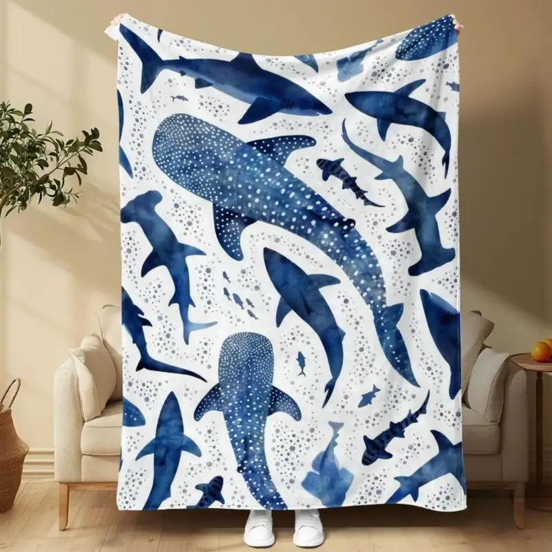 Soft Funny Throw Blanket Shark Pattern Blanket,Warm,Air-Conditioned Room,Warm Nap For Home Office Travel