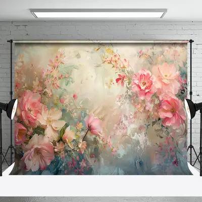Pink Floral Leaves Oil Painting Fine Art Backdrop