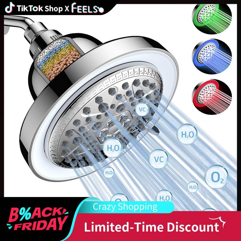 FEELSO LED Shower Head, Filtered Shower Head with Light, 3 Color Water Pressure Drives the Lights to Glow shower head Ro