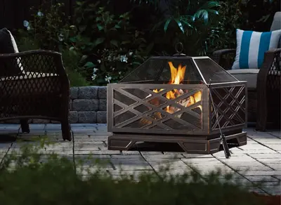 For Living Lawrence Steel Outdoor Wood Burning Fire Pit w/ Fireplace Poker,  25 x 25 x 26-in