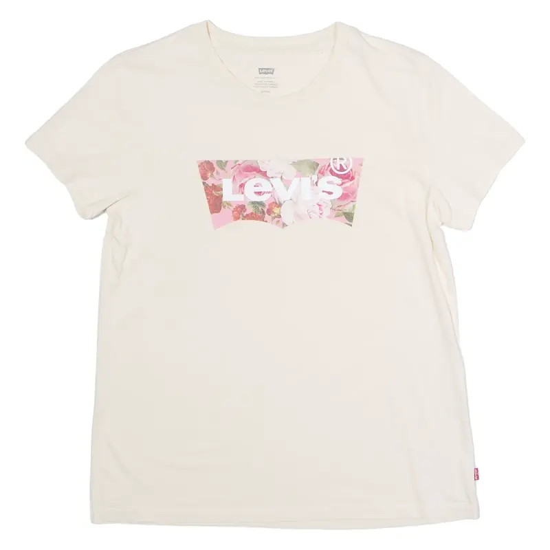 LEVI'S Floral Mens T-Shirt Cream Crew Neck S