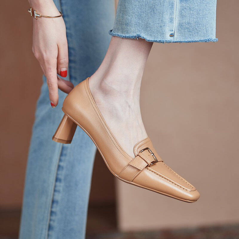 CHIKO Rasheda Square Toe Block Heels Loafers Shoes