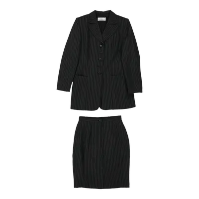 Roccobarocco Pinstripe Full Suit - Small Black Wool | Size: small