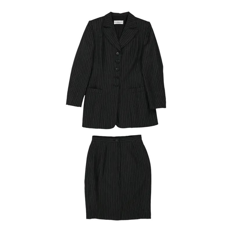 Roccobarocco Pinstripe Full Suit - Small Black Wool | Size: small