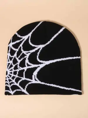 Y2k Spider Web Beanie Hat, Street Style Knit Cool Hat for Fall & Winter for Going Out, Fashion Matching Hat Accessories for B...
