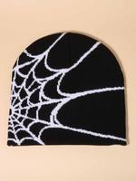 Y2k Spider Web Beanie Stylish Hat, Street Style Knit Cool Hat for Fall & Winter for Going Out, Fashion Matching Black Hat Acc...