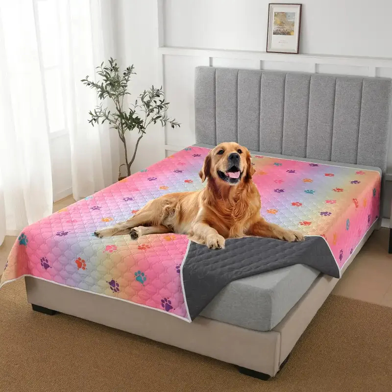Paw Print Graphic Mat, Anti-slip Waterproof Pet Bed Cover, Pet Bed Protector, Soft And Comfortable Pet Bed Cover, For Dogs An...