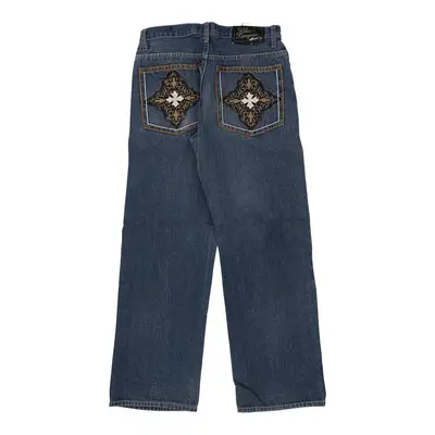 Black Lacquer Jeans - 32W UK 12 Blue Cotton