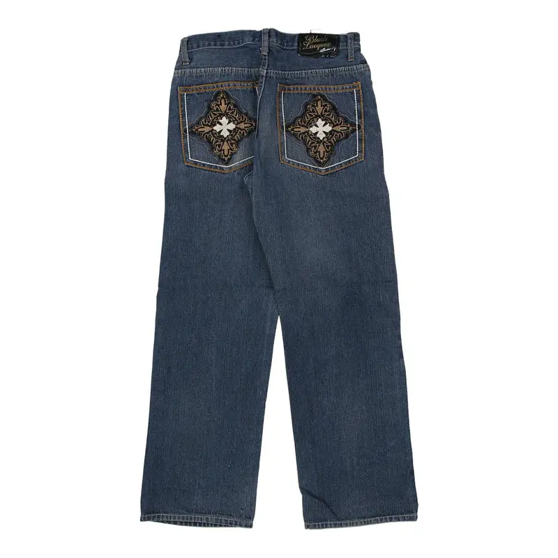 Black Lacquer Jeans - 32W UK 12 Blue Cotton