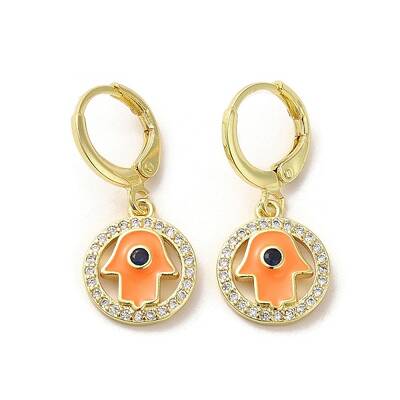 Hamsa Hand Real 18K Gold Plated Brass Dangle Leverback Earrings