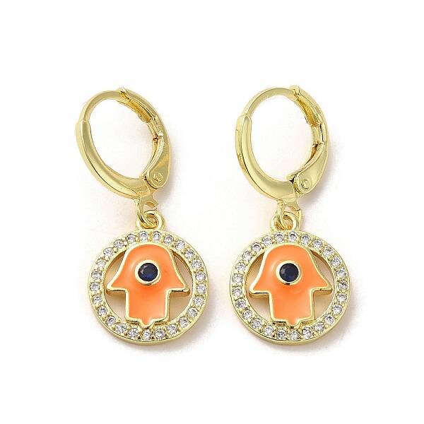 Hamsa Hand Real 18K Gold Plated Brass Dangle Leverback Earrings