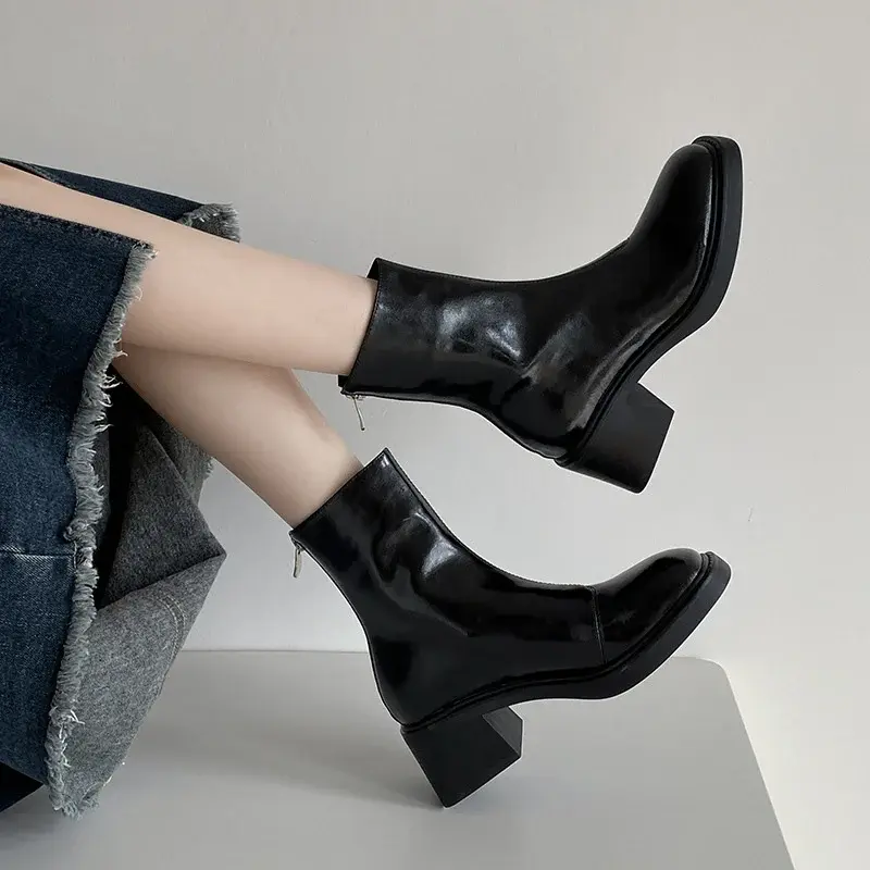 CHIKO Phoebe Square Toe Block Heels Ankle Boots