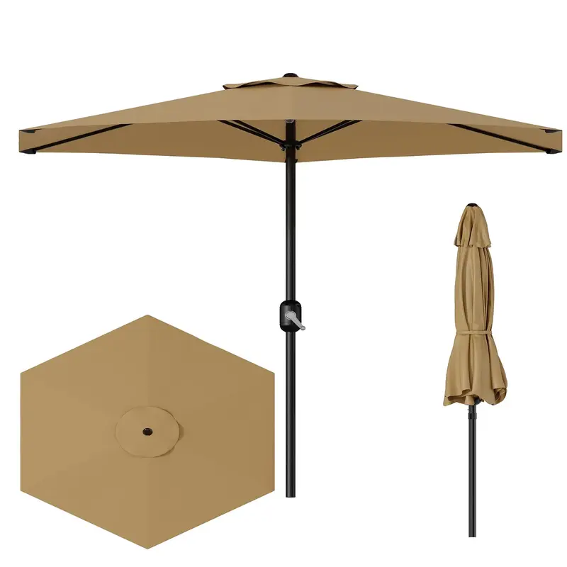 Garvee 7.5FT Outdoor Patio Umbrella Table Market with 6 Sturdy Ribs UV Protection Waterproof Polyester Fabric Tan for Garden ...