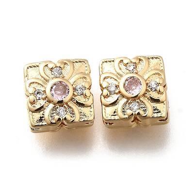 Brass Micro Pave Pearl Pink Cubic Zirconia Beads