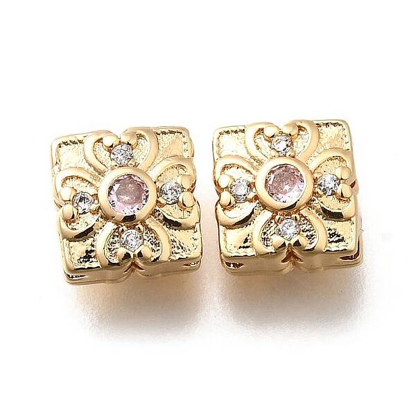 Brass Micro Pave Pearl Pink Cubic Zirconia Beads