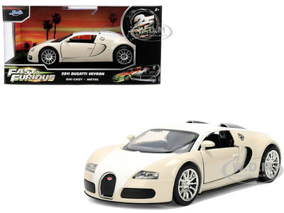 2011 Bugatti Veyron White and Tan Furious 7 (2015) Movie 25 Years of Fast & Furious Series 1/32 Diecast Model Car by Jada