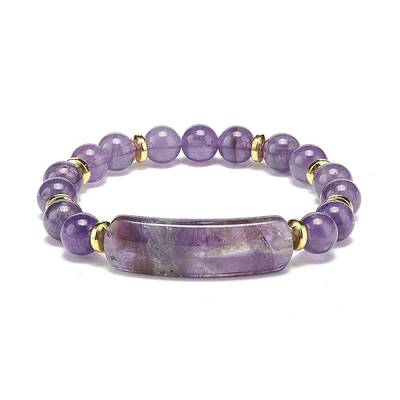 Natural Amethyst Rectangle Beaded Stretch Bracelet