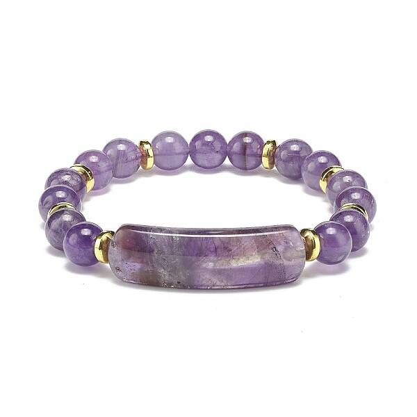 Natural Amethyst Rectangle Beaded Stretch Bracelet