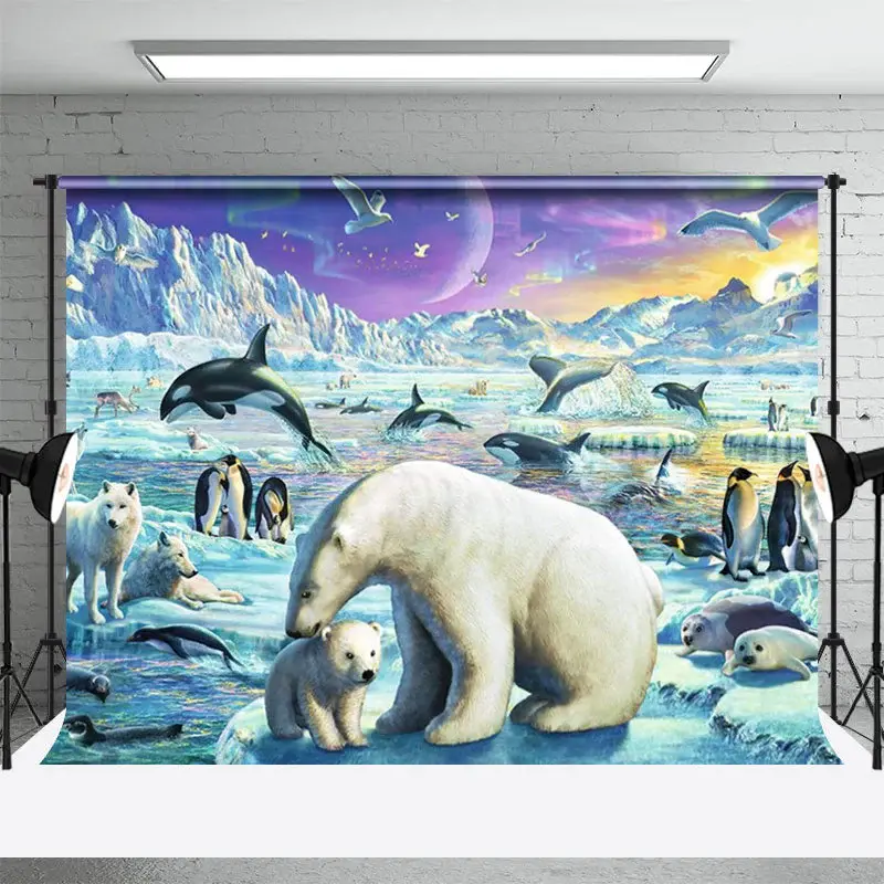 Glacier Polar Bear Penguin Animals Winter Backdrop - Aperturee