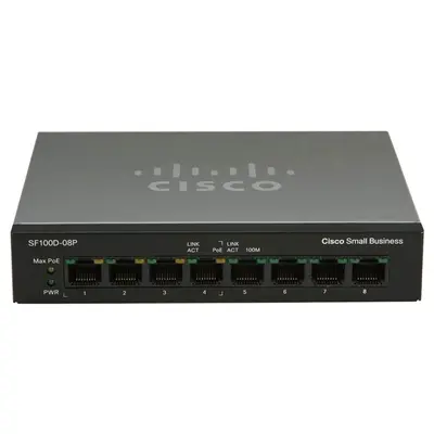 Cisco SF100D-08P | Small Business 100 Series SF100D-08P 8 x 10/100Base-TX RJ-45 PoE Ports Layer 2 Unmanaged Fast Ethernet Net...