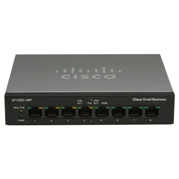 Cisco SF100D-08P | Small Business 100 Series SF100D-08P 8 x 10/100Base-TX RJ-45 PoE Ports Layer 2 Unmanaged Fast Ethernet Net...