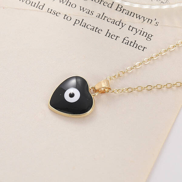 Bohemian Vintage Evil Eye Heart-shaped Alloy Enamel Pendant Lockbone Necklaces for Women