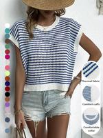 Women's Striped Print Round Neck Knit Top, Vacation Clothes, Lady Casual Fashion Comfort Batwing Sleeve Crewneck Sweater, Wom...