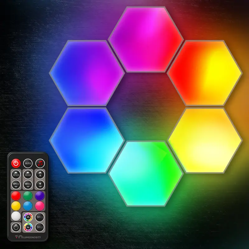 Lumoonosity LED Hexagon Lights - Dream Color Color Changing LED Light with RF Remote Control, 60 Scene Modes, Dimmer, and Tim...