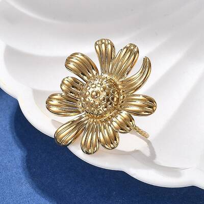 Flower 304 Stainless Steel Open Cuff Ring for Women