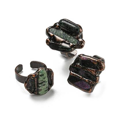 Irregular Rectangle Natural Ruby in Zoisite Open Cuff Rings
